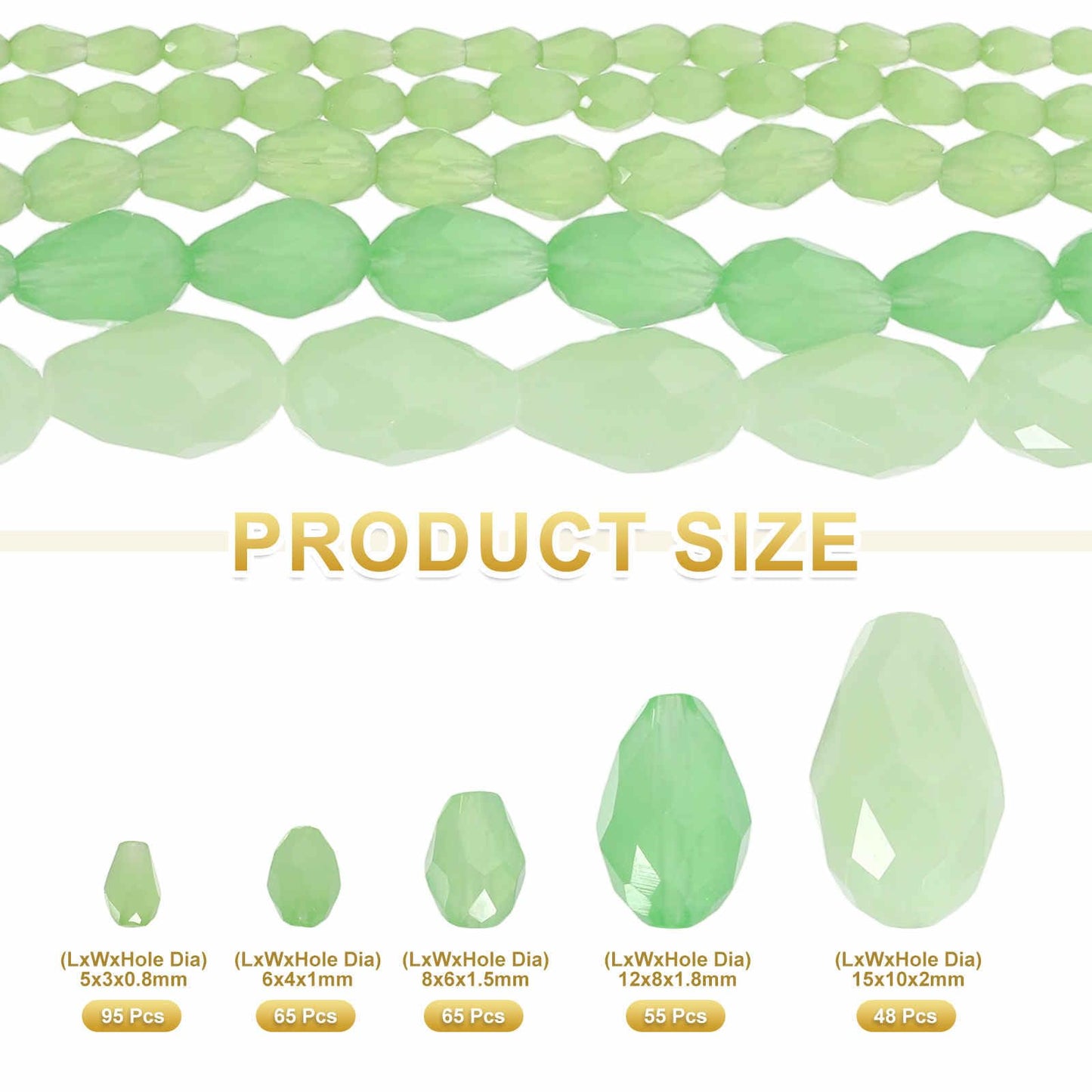 MECCANIXITY 328 PCS Teardrop Crystal Glass Beads, 3x5mm 4x6mm 6x8mm 8x12mm 10x15mm Vertical Hole Faceted Glass Teardrop Spacer Beads for Necklace Bracelet DIY Jewelry Making, Emerald Green