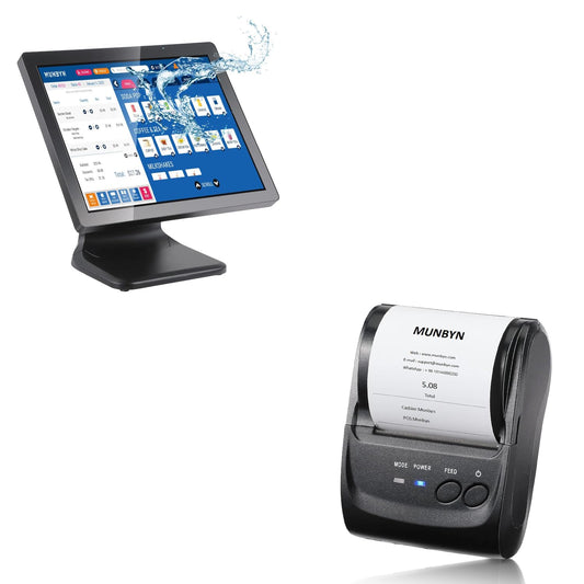 MUNBYN POS Touch Screen Monitor 17-inch 400 nits Flat Capacitive LED Touchscreen Monitor POS System and POS Receipt Printer, 58mm Receipt Printer