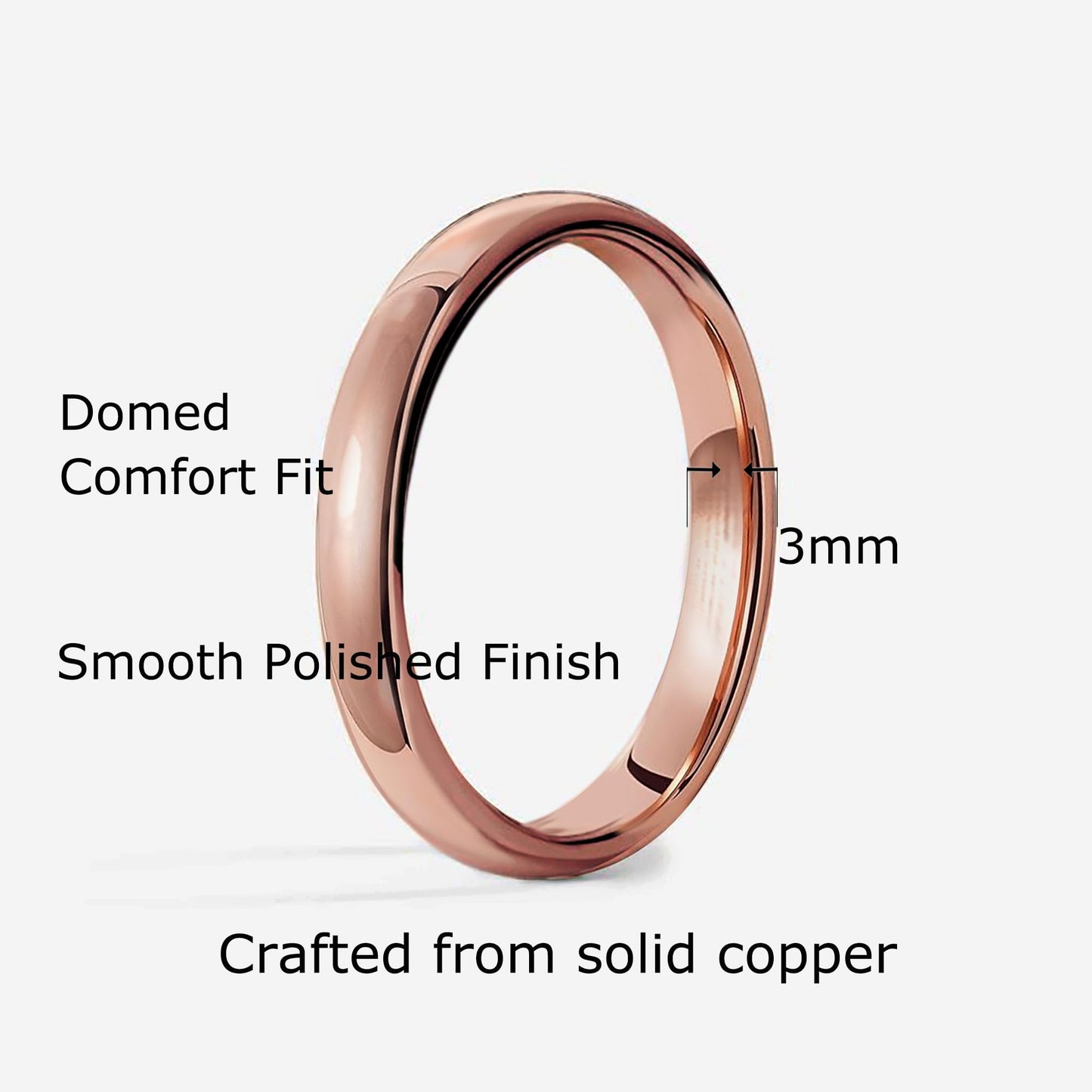 IVY & BAUBLE Pure Uncoated Solid Copper Ring for Men & Women — Lab-Tested, Raw Authentic Copper Band, Wellness Jewelry, Crafted in USA, 3mm, Size 5
