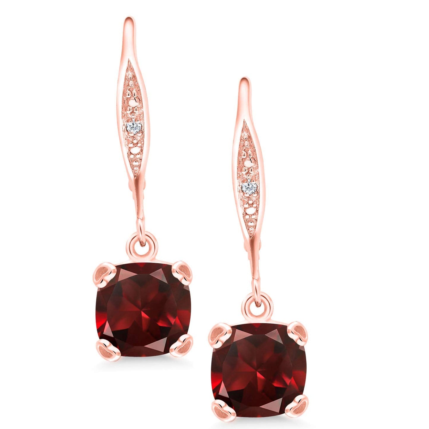 Gem Stone King Drop Dangle Earrings For Women | 7MM Cushion Cut Gemstone Birthstone and Diamond | 925 Sterling Silver | Jewelry Gift for Mom Wife Her | Garnet-January | Rose Gold