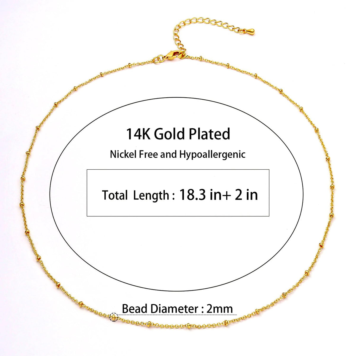 MAIKERDER 14K Gold Plated Thin Satellite Chain Necklace for Women Minimalist Dainty Simple Gold Beaded Necklaces Non Tarnish 18 Inches