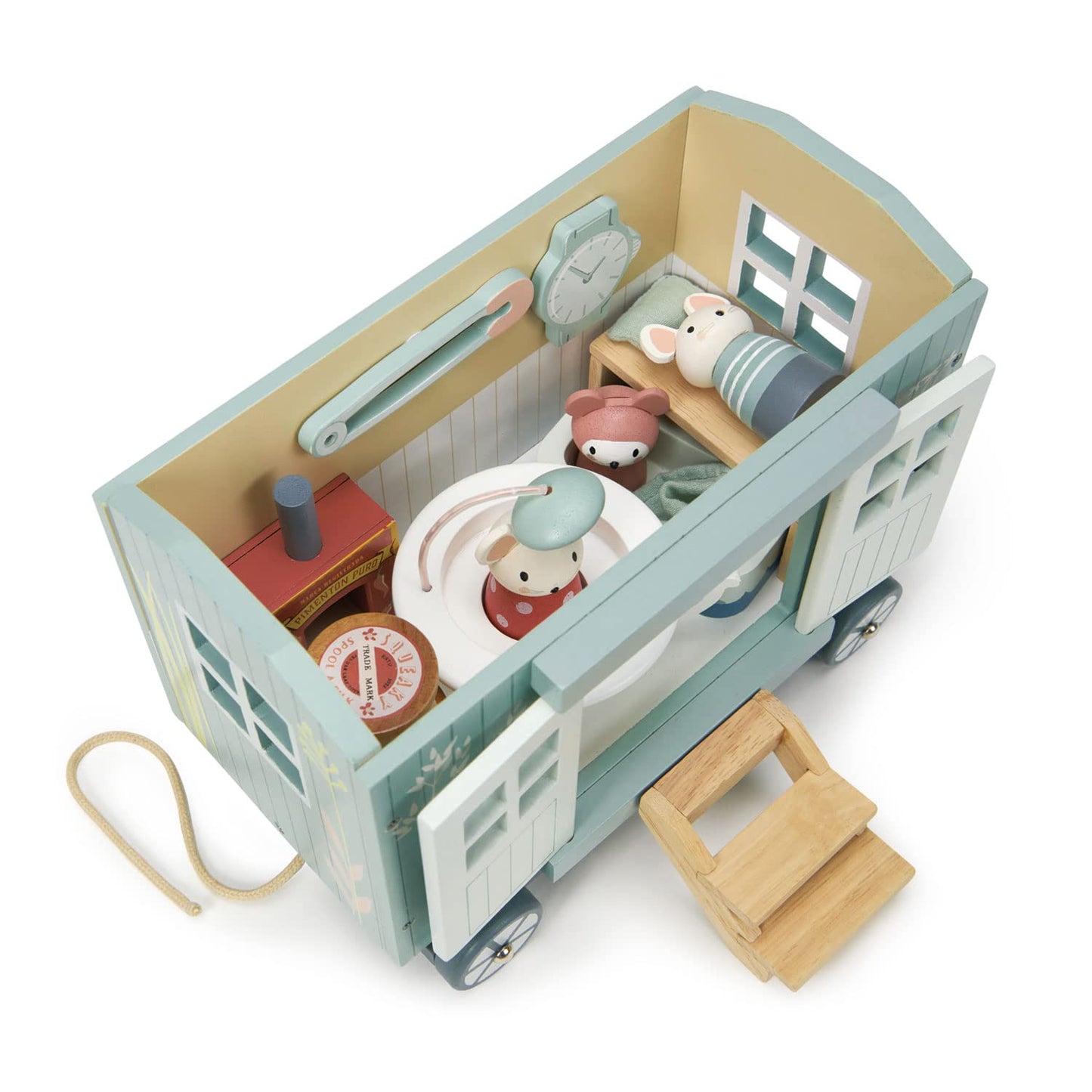 Tender Leaf Toys - Secret Meadow Shepherd’s Hut - Portable Furnished Wooden Shepherd’s Hut on Wheels with 11 Pcs Accessories and 3 Mice Dolls - Open-Ended Play and Story Tellings - Age 3+