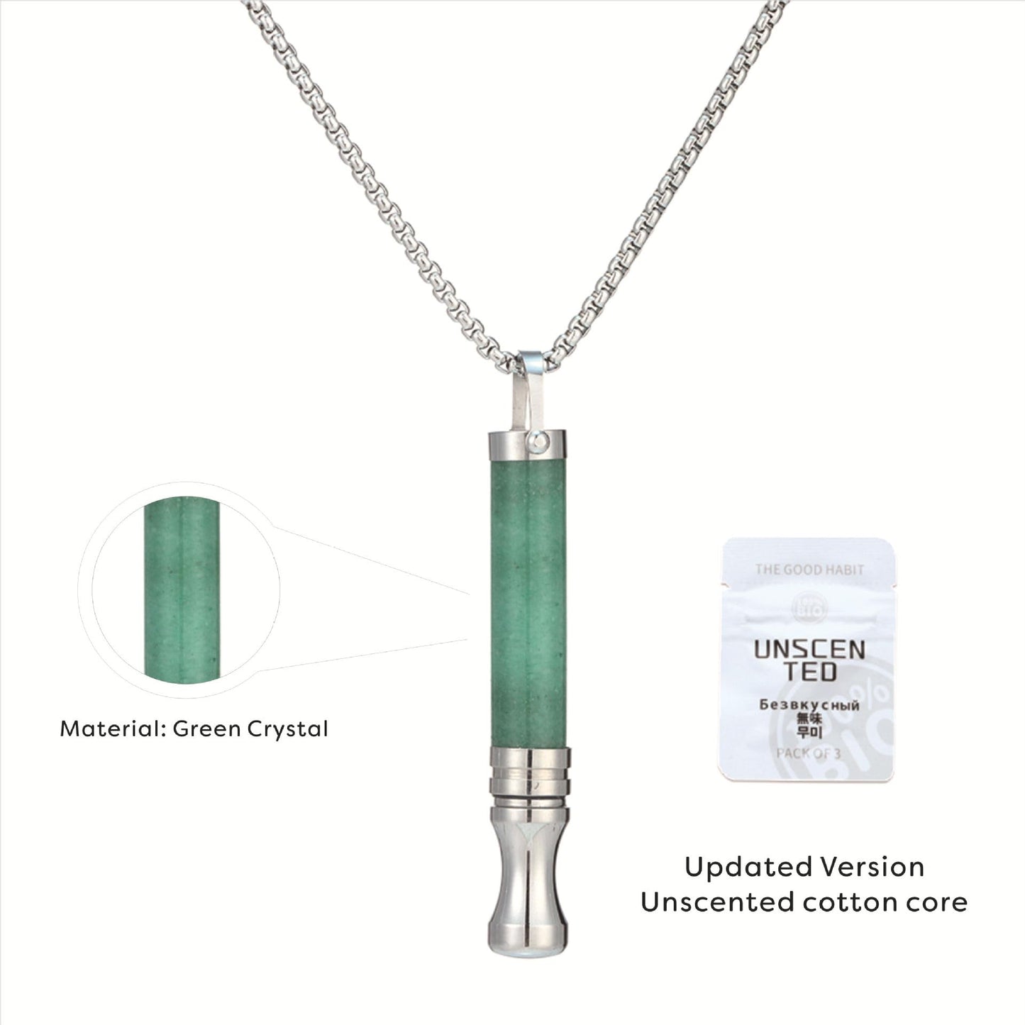 AD ADASTONE Breathing Necklace for Anxiety Relief Breathlink Anti Smoking Necklace Stop Smoking Aids Quit Vaping Tools for Smoking Cessation Fum Vaporless Inhaler for Natural Calm Stress Relief (Green Crystal)