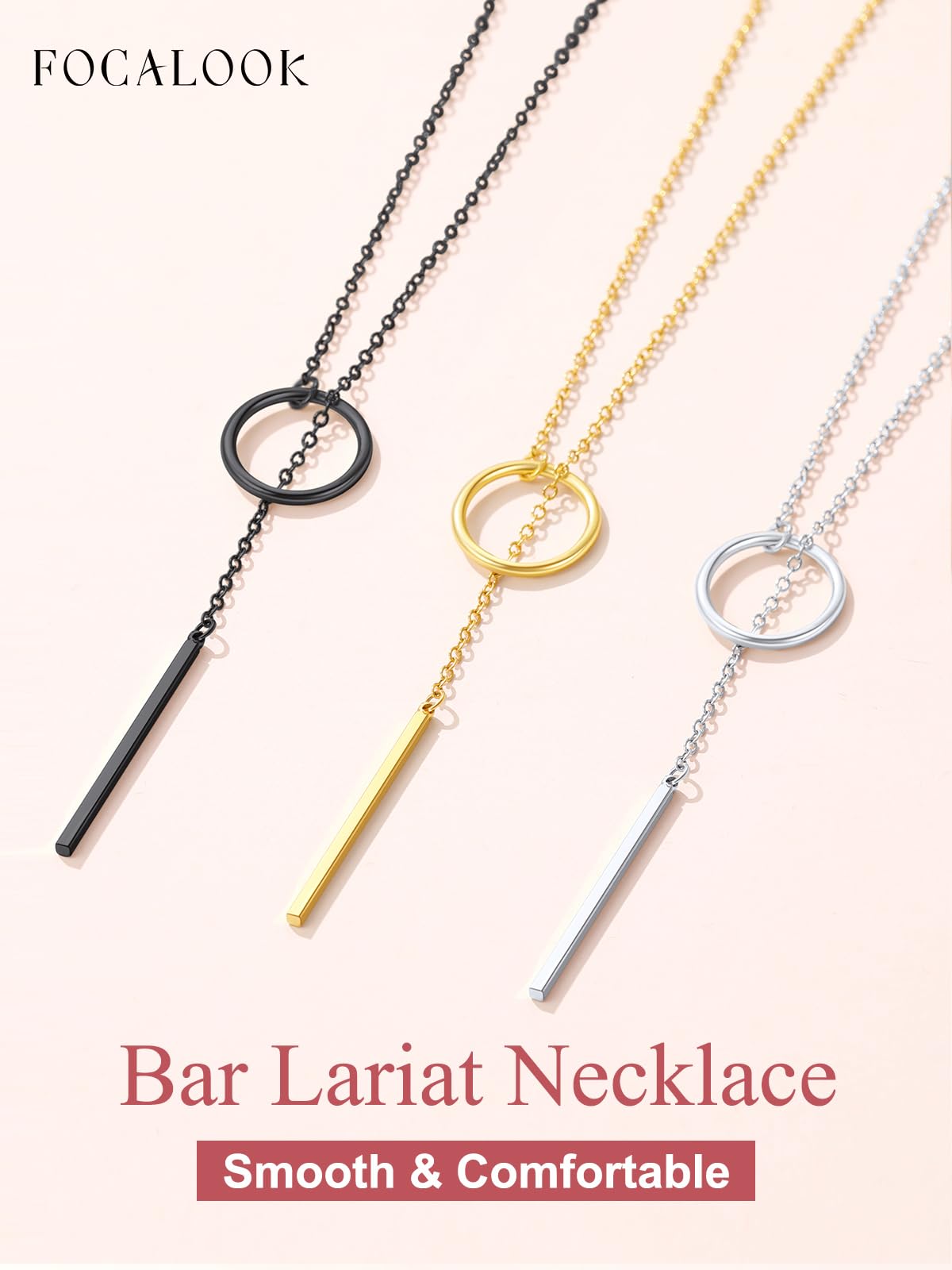 FOCALOOK Long Gold Necklaces for Women 14K Gold Plated Drop Vertical Bar Pendant Lariat Necklace 28inch/73cm