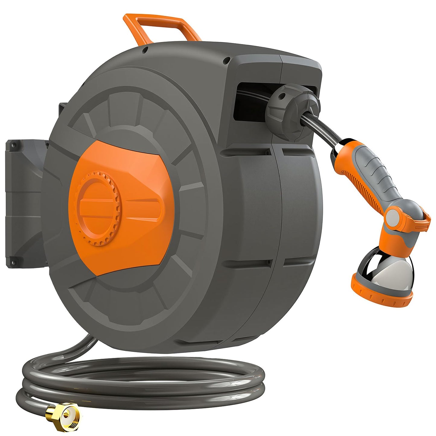 Entgard Retractable Garden Hose Reel 100 FT, 1/2" Heavy Duty Garden Hose 435 PSI Burst Pressure, Wall Mounted Water Hose Reel with 10-Pattern Nozzle, 180° Swivel, Slow Auto Rewind & Any Length Lock