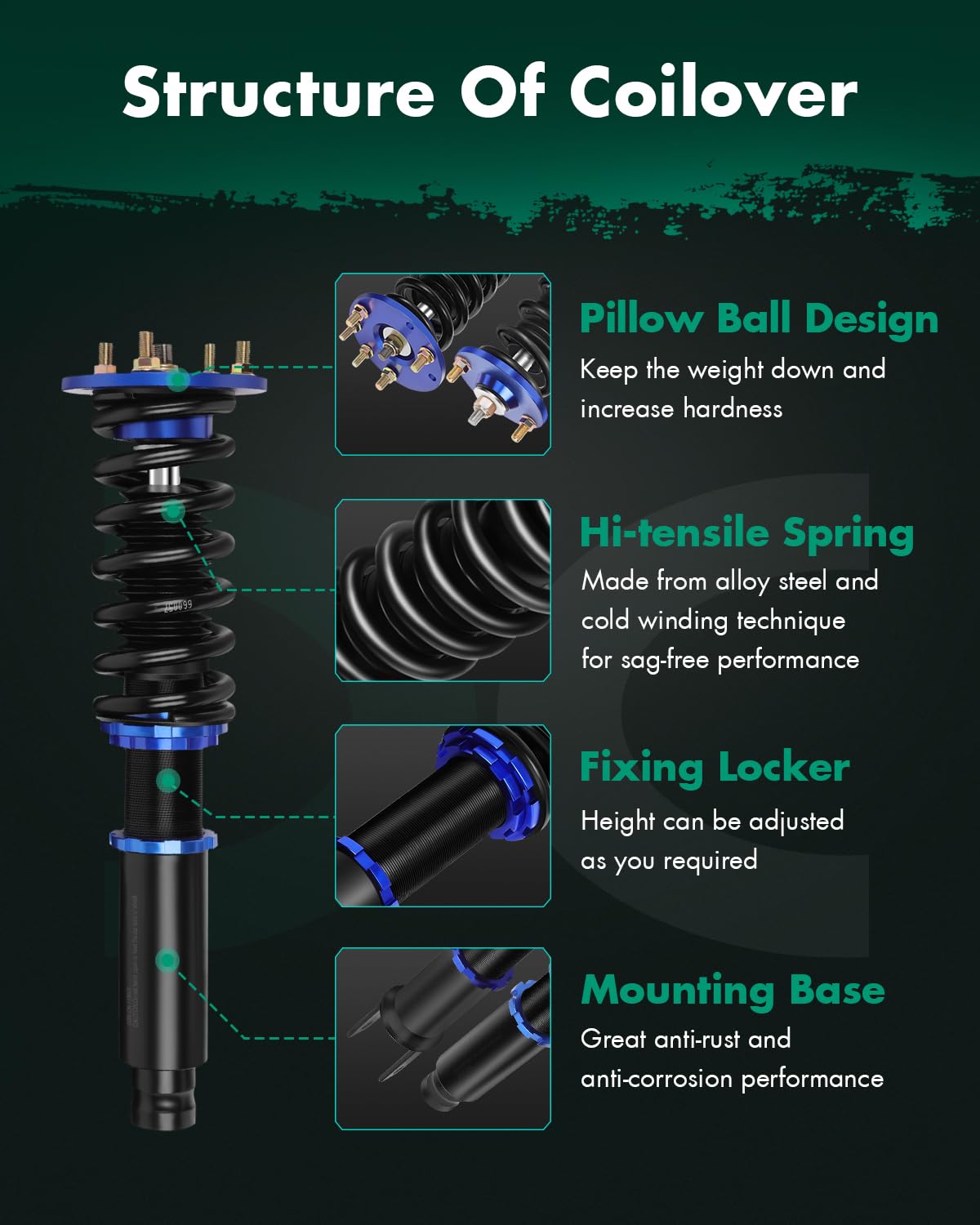Coilover Suspensions Shock Struts Kits Assembly SCITOO Full Set Shocks Struts Kits fit for 2008 2009 2010 2011 2012 for Honda for Accord - Blue