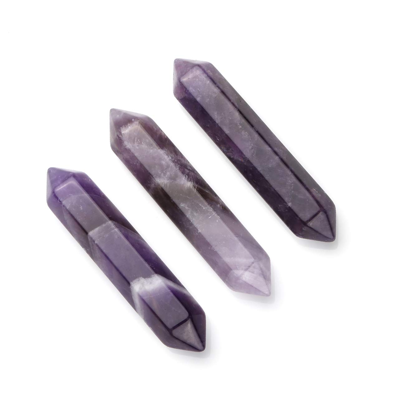 PESOENTH 3pc Amethyst Crystals Healing Stones,Polished Tumbled Pocket Gemstones Hexagonal Points Reiki Energy Balancing Chakra Meditation Therapy Gifts for women,50-55mm