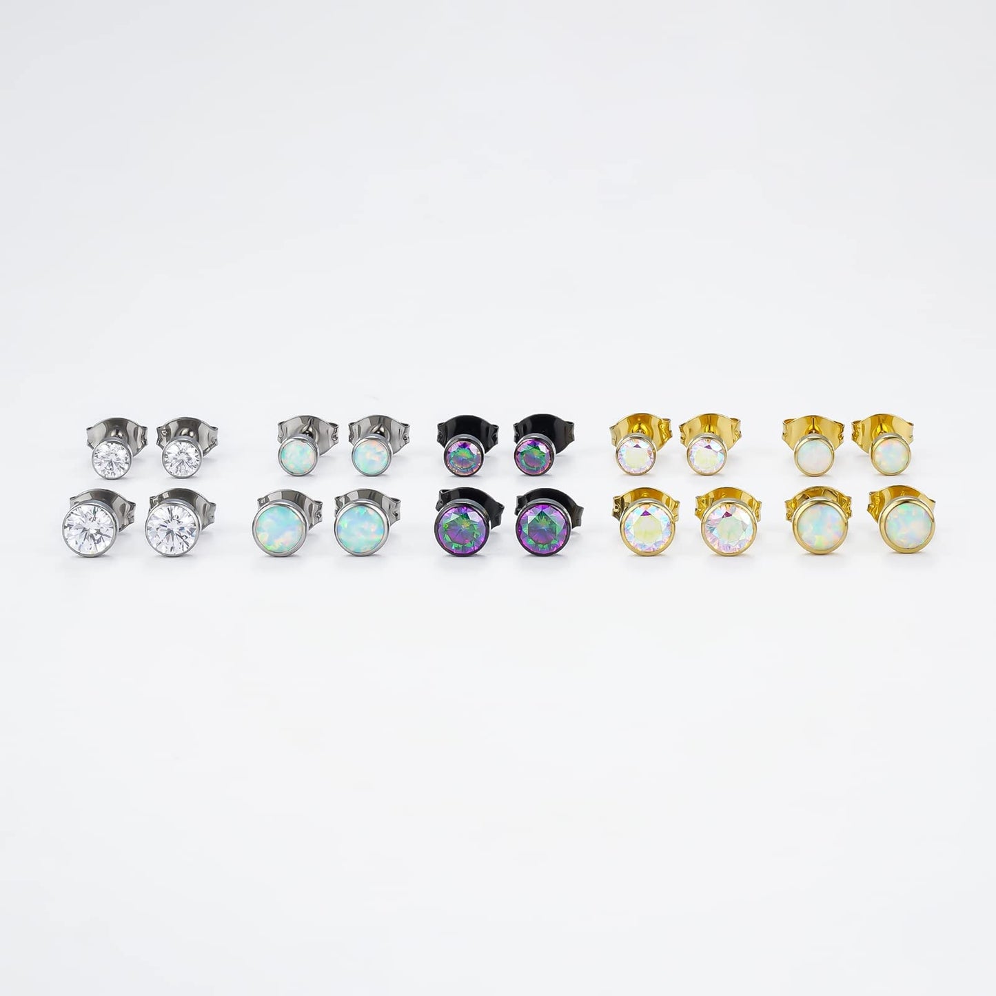 1 Pair Implant Grade Titanium Stud Earrings Set Hypoallergenic 3mm 4mm 5mm 6mm Cubic Zirconia G23 Titanium Earring Studs for Women Men for Sensitive Ear (5mm bezel black VM)