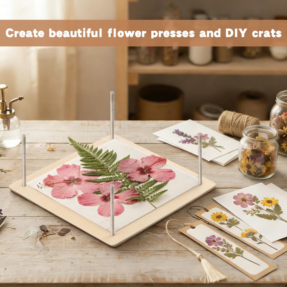 Flower Press Kit,Craft Kits 11"x11" 6 Layers Wooden Flower Pressing Kit with Storage Bags for DIY Floral Art,Dried Flowers Plant Wedding Bouquet Preservation Kits(wood,Size:27.43*27.43*0.5cm)