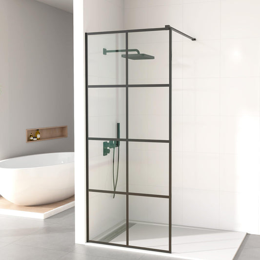 Mainzel 34" W x 76" H Fixed Shower Glass Panel, Frameless 3/8" ANSI Tempered Glass Panel with Easy Clean Guard Coating, Modern Design Bathroom Shower Screen, Matte Black