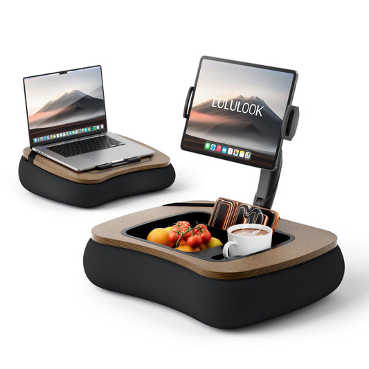 LULULOOK 2-in-1 Lap Desk & Kindle Pillow Stand, Laptop Desk Holder with Beanbag Cushion & Foldable Arm for 14" Laptop,iPad, Phone, 4.7-14.6" Tablet & Kindle Reading in Bed