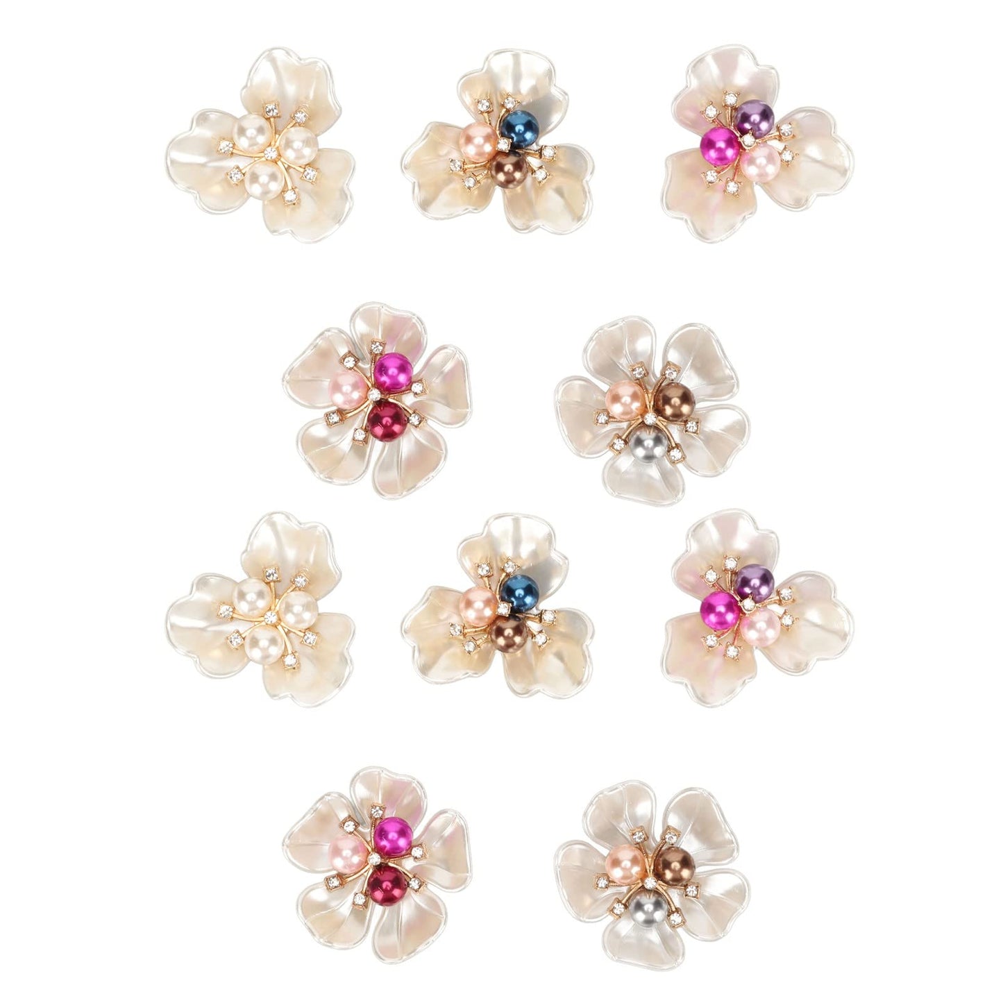 FILFEEL 20Pcs Elegant Faux Pearl Flat Flower Embellishments for Jewelry and Clothing Decoration, Crafting Supplies