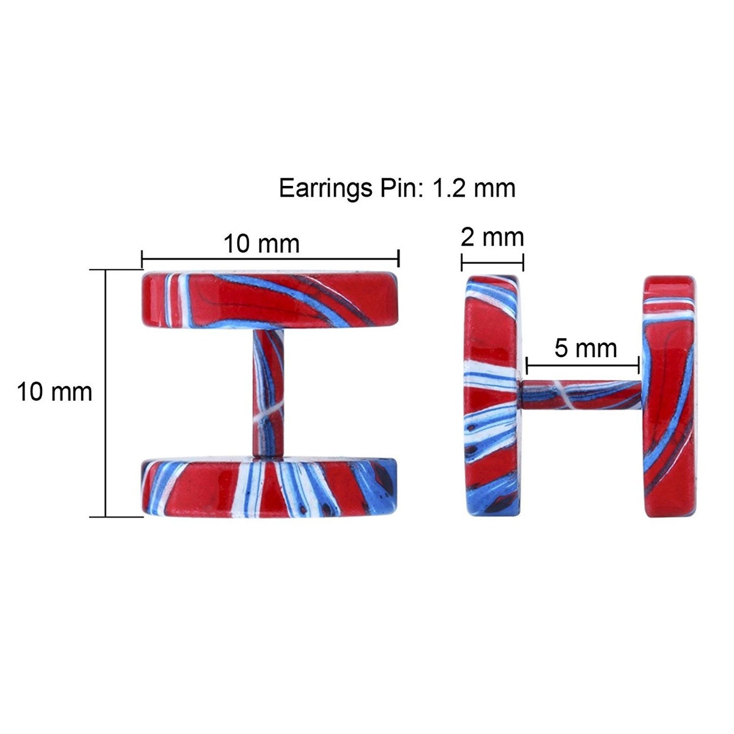 JEWELRIESHOP Fake Plugs Faux Gauge Earrings Stainless Steel Studs Circle Flat Back Cheater Illusion Tunnel Dumbbell Barbell Earrings Fake Ear Plugs for Women (16G, 6pcs, 10mm)
