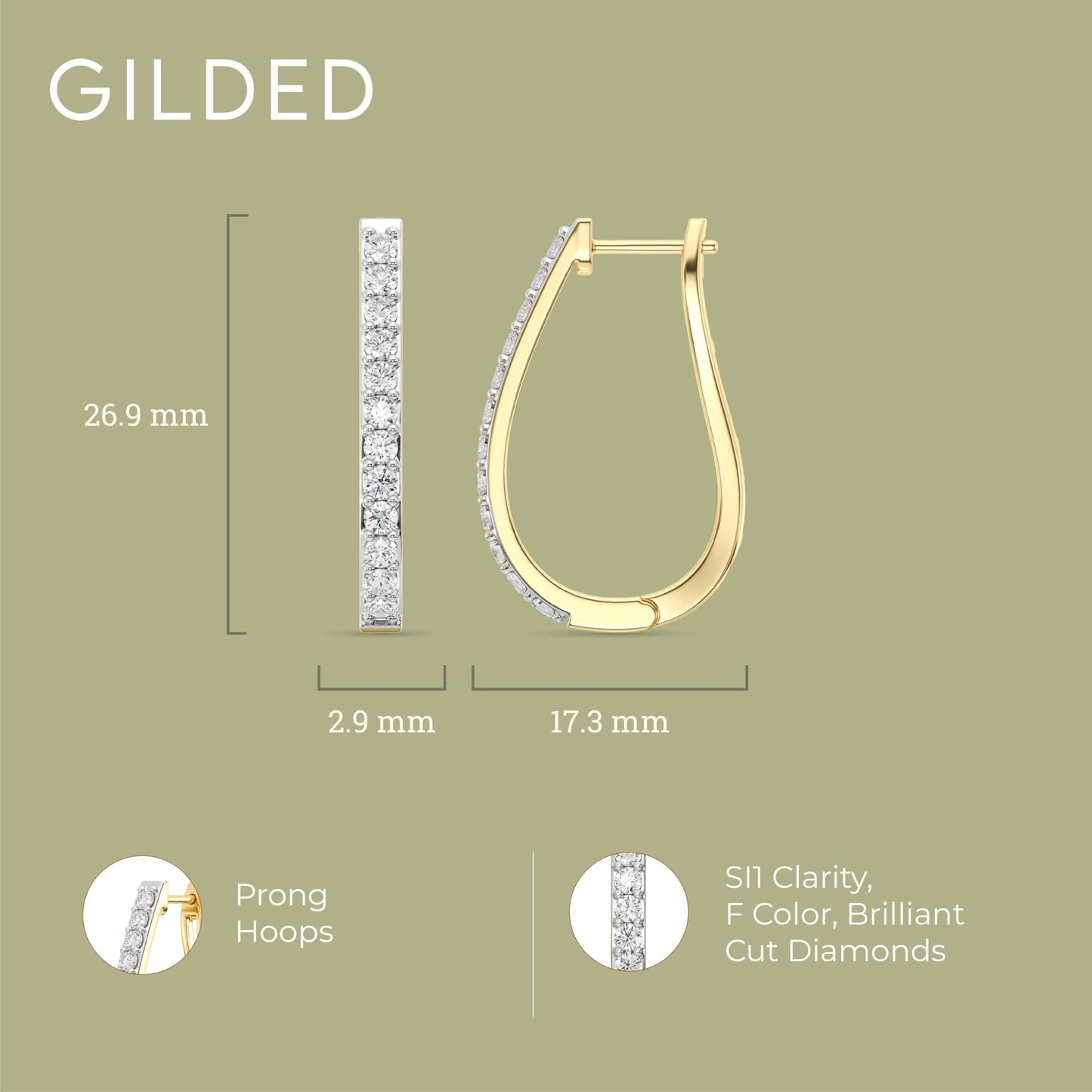 Gilded Lab-Grown Diamond Prong Series Hoop Earrings,1 Cttw | SI1 F Color, 14K Gold-Plated | Elegant & Ethical Jewelry for Women, Gift Box Included | For Anniversaries, Gifting and Special Occasions