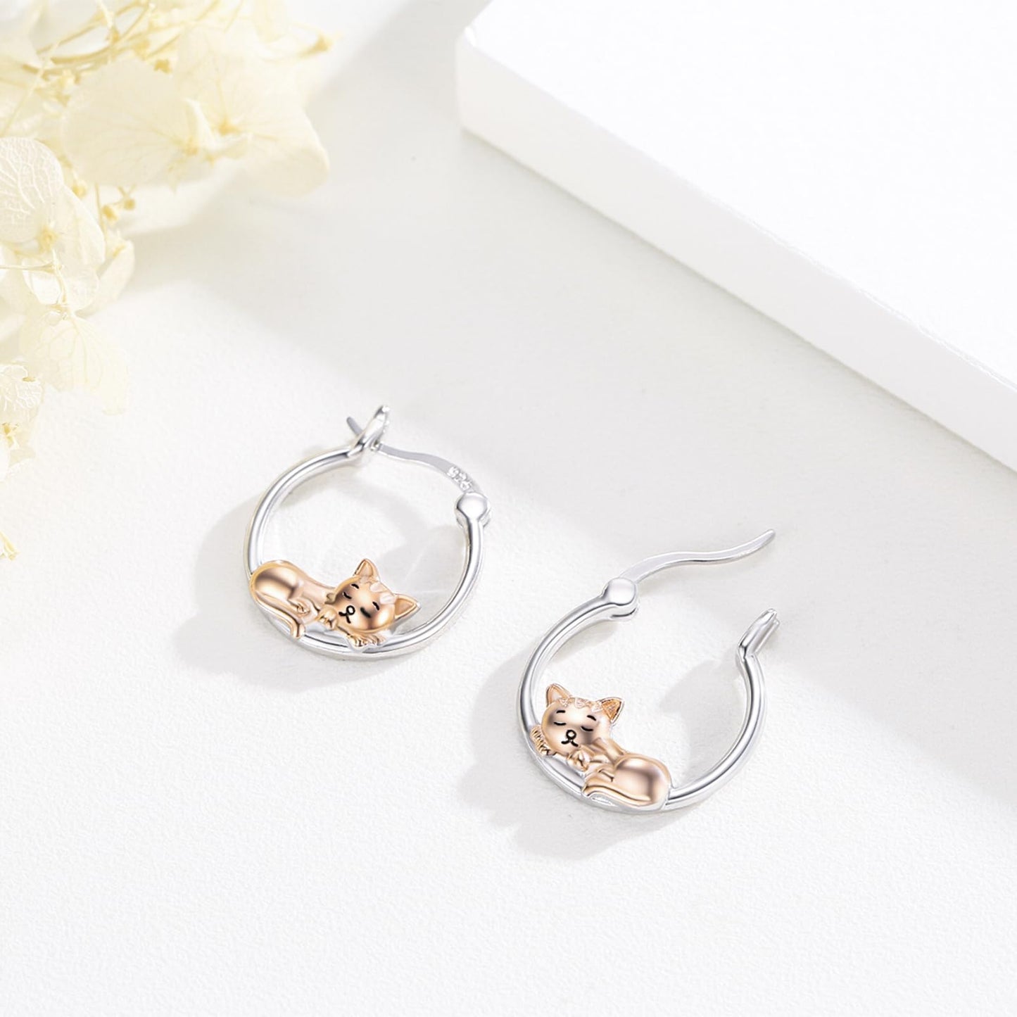 Cat Earrings for Women Girls 925 Sterling Silver Hypoallergenic Cute Hoop Earrings for Sensitive Ears Jewelry Graduation Gifts for Daughter Her Cat Lovers