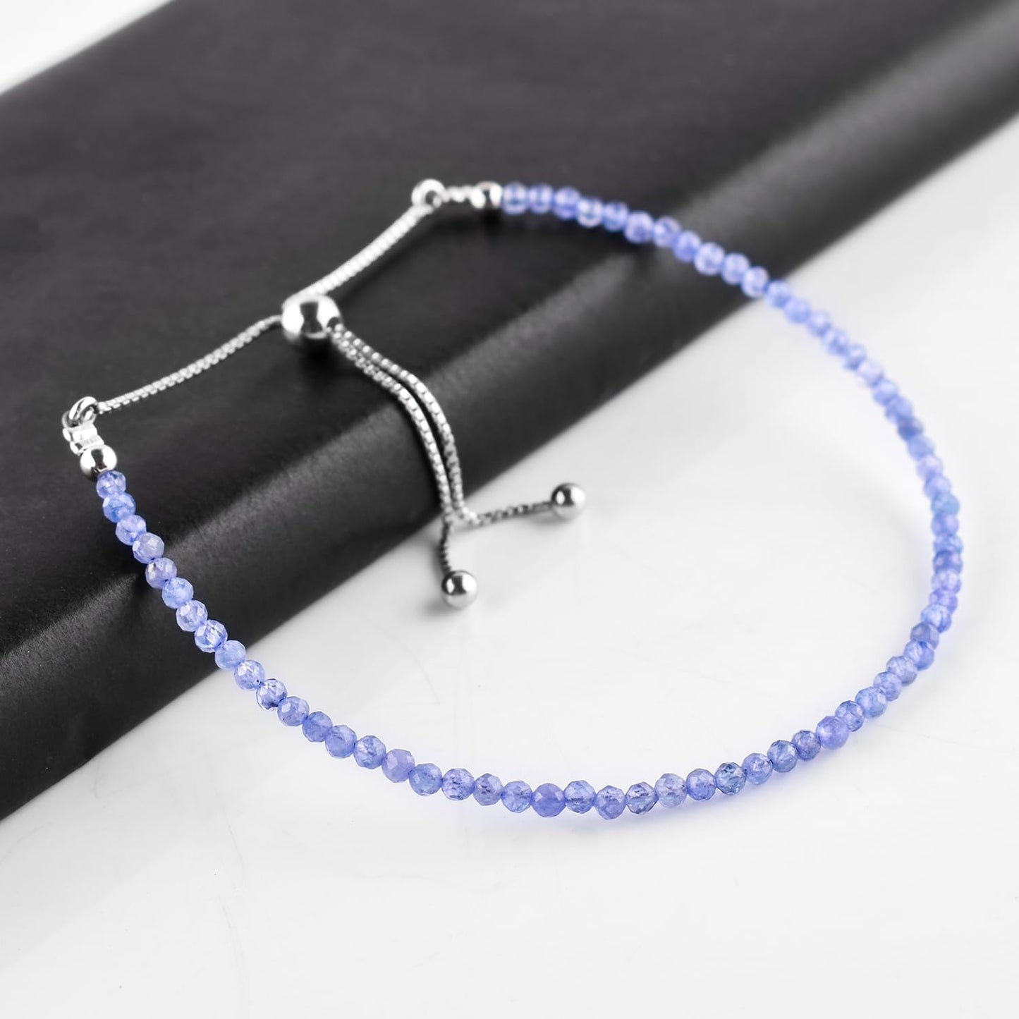 OdrillionGems Genuine Tanzanite Gemstone Beads Bolo Bracelet, 925 Sterling Silver, Handmade, Chakra Healing Crystals, Birthstone, Adjustable Chain, Minimalist, Valentine Gifts, Women Jewelry, 10inch