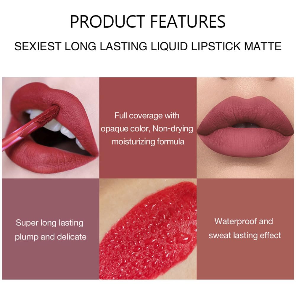 BestLand 3Pcs Matte Liquid Lipstick Set for Women - 24H Transfer-Proof, Moisturizing & Non-Sticky Lip Gloss I Soft Peach, Dusty Plum, Muted Rose I Vegan + Cruelty-Free for Daily & Party