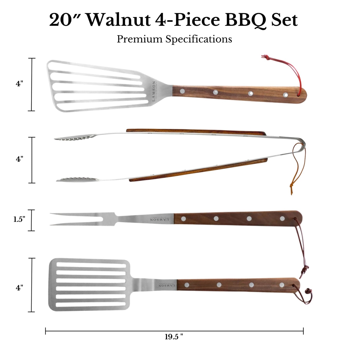 Lamson Premier 20" Walnut 4-Piece Deluxe BBQ Set