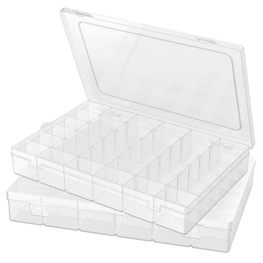 6 Pack Plastic Organizer Container Box, 36 Grids Clear Plastic Parts Organizer Box, for Beads, Art DIY, Crafts, Jewelry, Fishing Tackle with Label Stickers