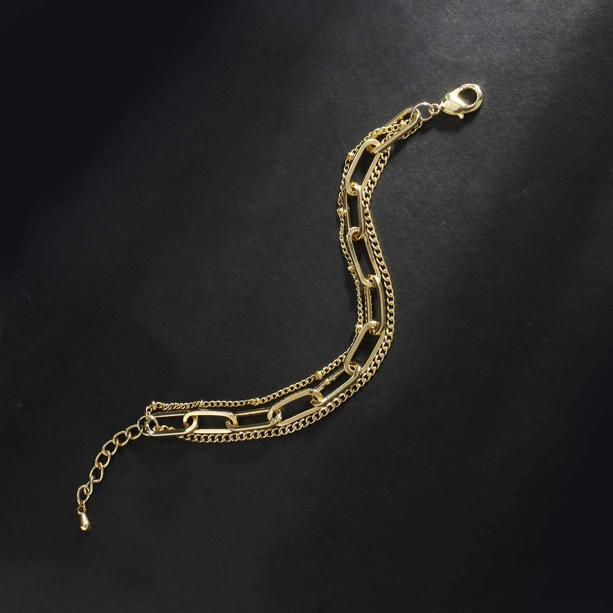CONRAN KREMIX Gold Chain Bracelet Sets for Women 14K Gold Plated Dainty Link Paperclip Bracelets Stake Adjustable Layered Gold Bracelet for Women Trendy Gold Jewelry For Women