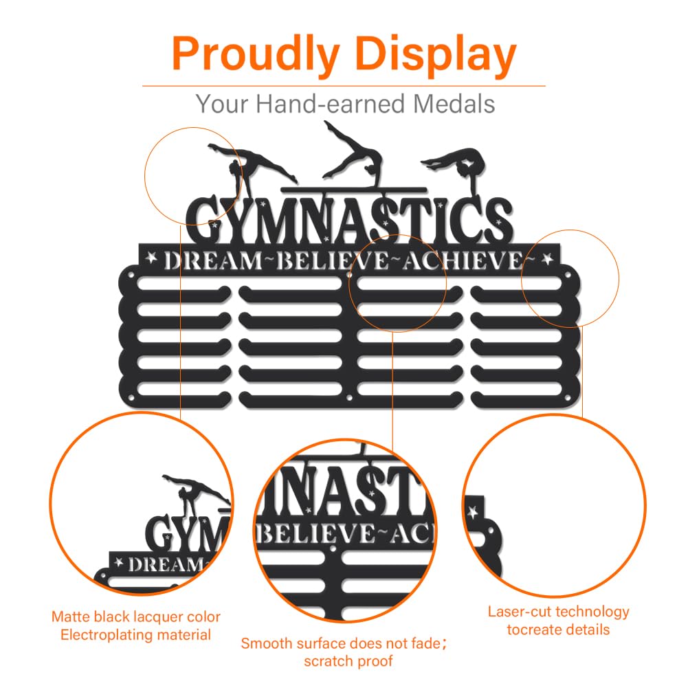 SUPERDANT Gymnastic Medal Hanger Display Women Girls Gymnastic Award Metal Holder Rack Star Gymnastics Holder Display 5 Rows 20 Hangers Medal Rack Wall Mounted Race Hanger Gifts for Athletes Kids
