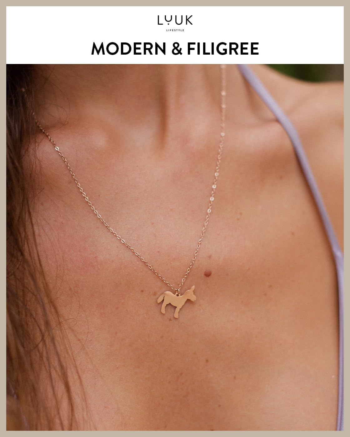 LUUK LIFESTYLE Waterproof Donkey|LLama pendant necklace, 19in adjustable, sturdy thin chain, tarnish-free, Gift for holiday season, women, sister, friend, daughter, vacation dainty trendy aesthetic