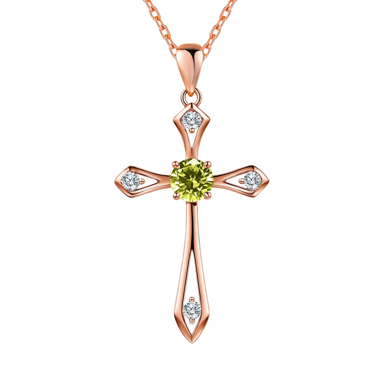 QUALISE Cross Necklace for Women,925 Sterling Silver Birthstone Necklace,Peridot-Augest Birthstone Cross Necklace,Faith Religious Fine Jewelry Valentines Day Gifts Birthday Holiday Gifts for Her