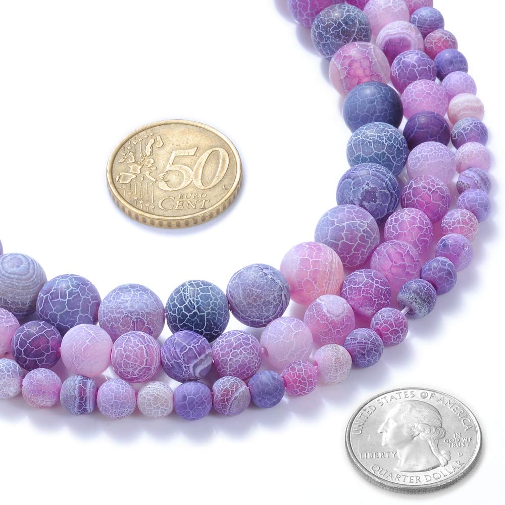 10mm Natural Purple Frosted Agate Gemstone Round Loose Beads Crystal Stone Bracelet Necklace Accessories Crafts for Jewelry Making DIY,1 Strand 15"