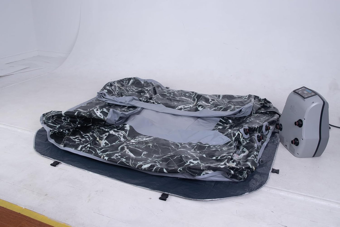 Inflatable Hot Tub Square for 4 Person, 82.7 in Outdoor Spa with 105 Bubbling Jets, Wave Massage System, Marbleized Design