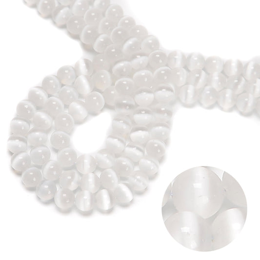 48Pcs 8mm Natural White Selenite Smooth Round Beads, Loose Real Stone Beads Gemstone Genuine for DIY Hand Made Craft Jewelry Bracelet Earring Necklace String Making Energy Healing Power