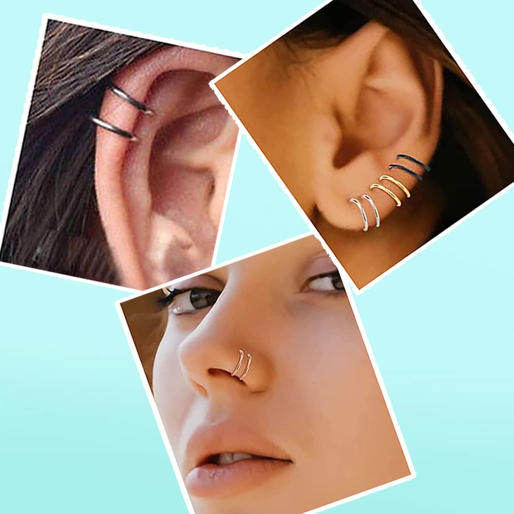 VitaCool Fake Nose Ring Hoop Fake Nose Stud Magnetic Septum Nose Ring Stud Stainless Steel CZ Piercing Faux Nose Ear Lip Non Pierced Jewelry for Women Men