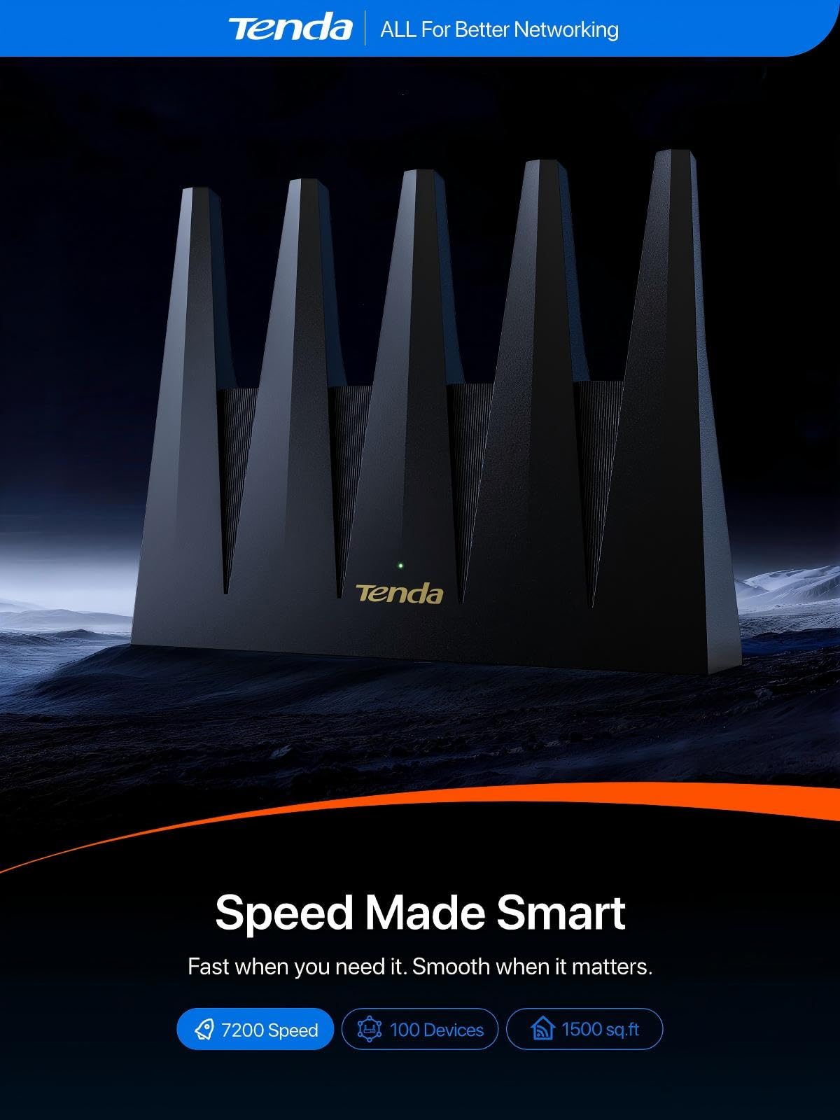 Tenda WiFi 7 Router BE7200 – Dual-Band High-Speed WiFi Router for Wireless Internet with 2×2.5G Ports, Quad-Core CPU, MLO & VPN, Private IoT Network, Ideal for Home & Business Use(BE12Pro)