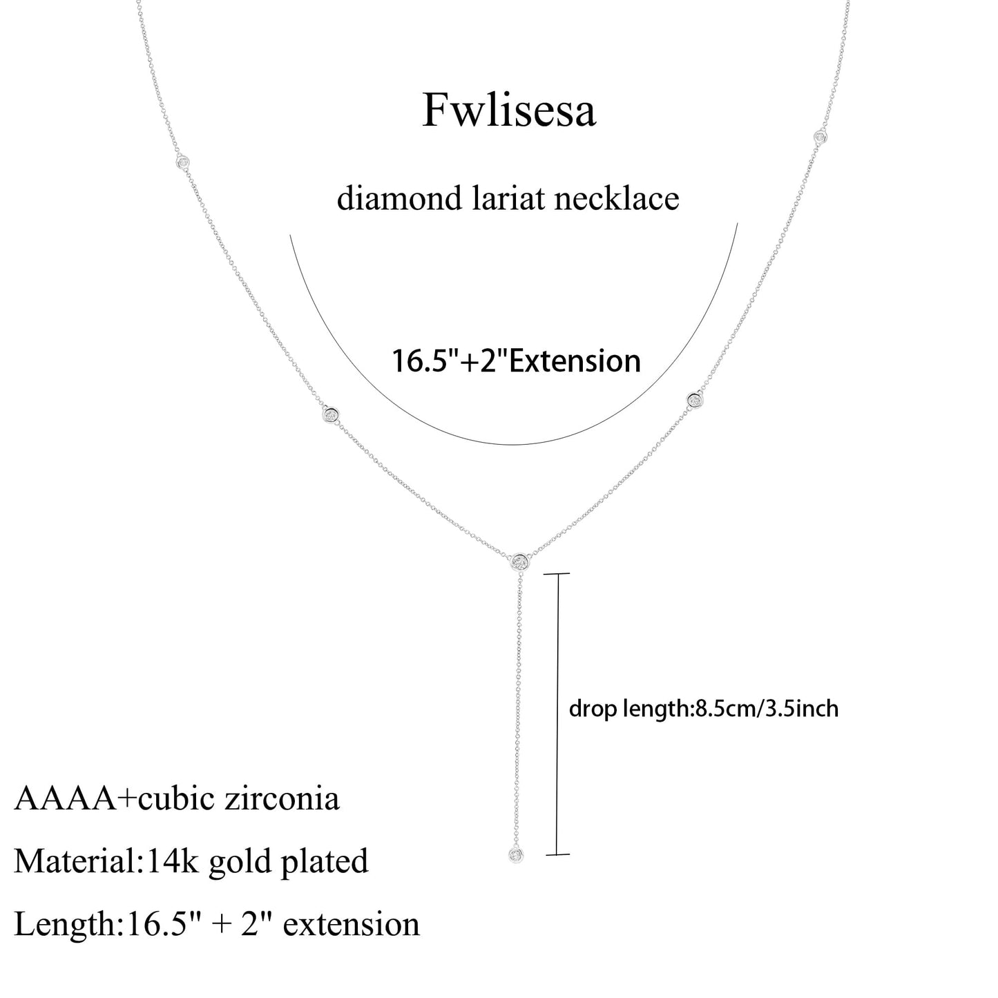 Fwlisesa Silver Necklaces for Women, Dainty Long Silver Necklaces Charm Silver Lariat Necklace Simple Y Drop Necklace for Women Prom Trendy Silver Prom Jewelry Gifts for Womens