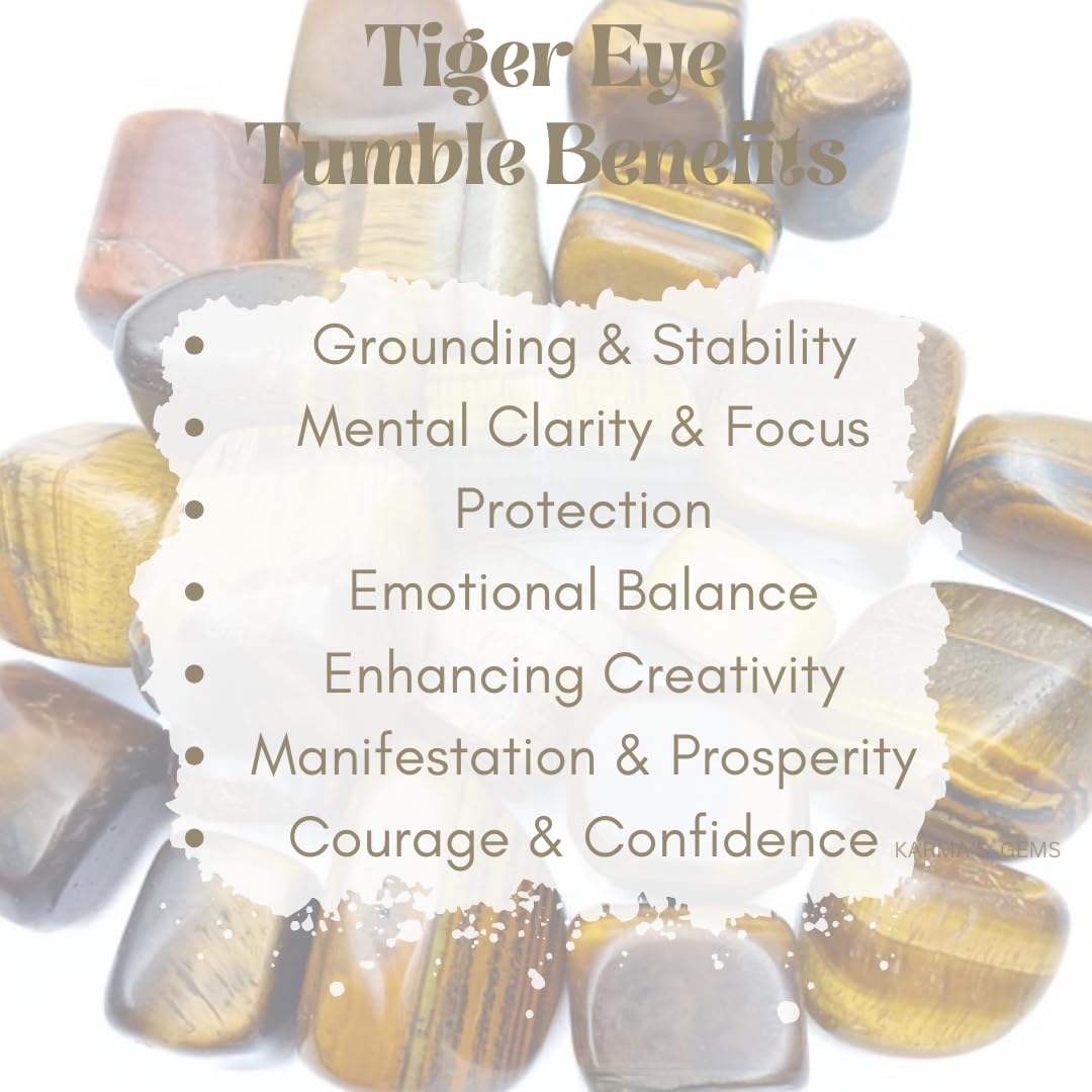 Karma Gems Tiger Eye Tumbled Stones Natural Crystal Kit for Reiki Healing Crystal Polished, Tumble Stones, Chakra Balancing, Reiki Gift, Home Decor (15-25 MM)
