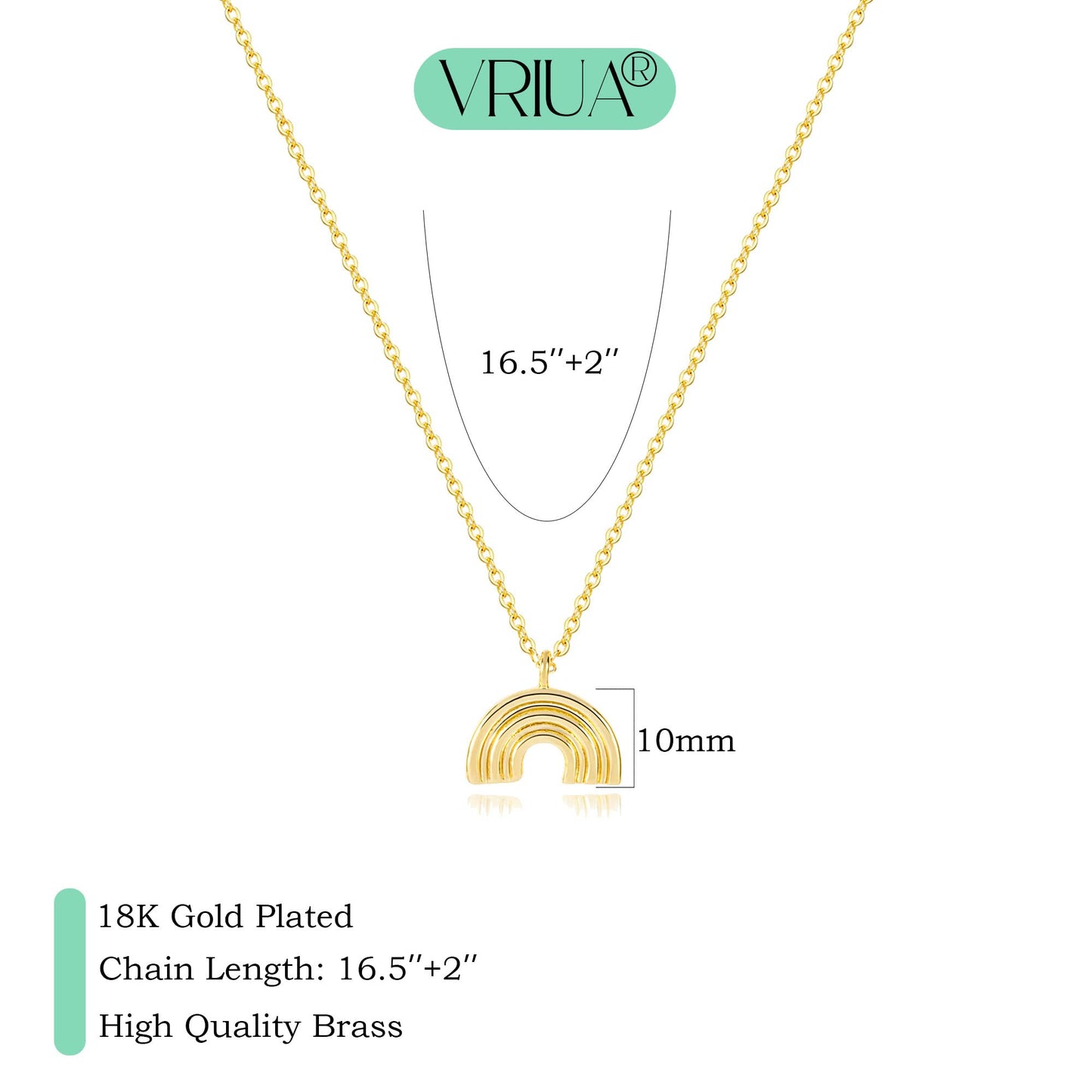 VRIUA Gold Necklace for Women 14k Gold Plated Dainty Rainbow Necklace Simple Delicate Jewelry Everyday for Women
