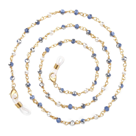 humlbird Glasses Chain Eyeglasses Chain Mask Lanyard Coloful Crystal Beaded Pearl Sunglasses Chain Dark Blue