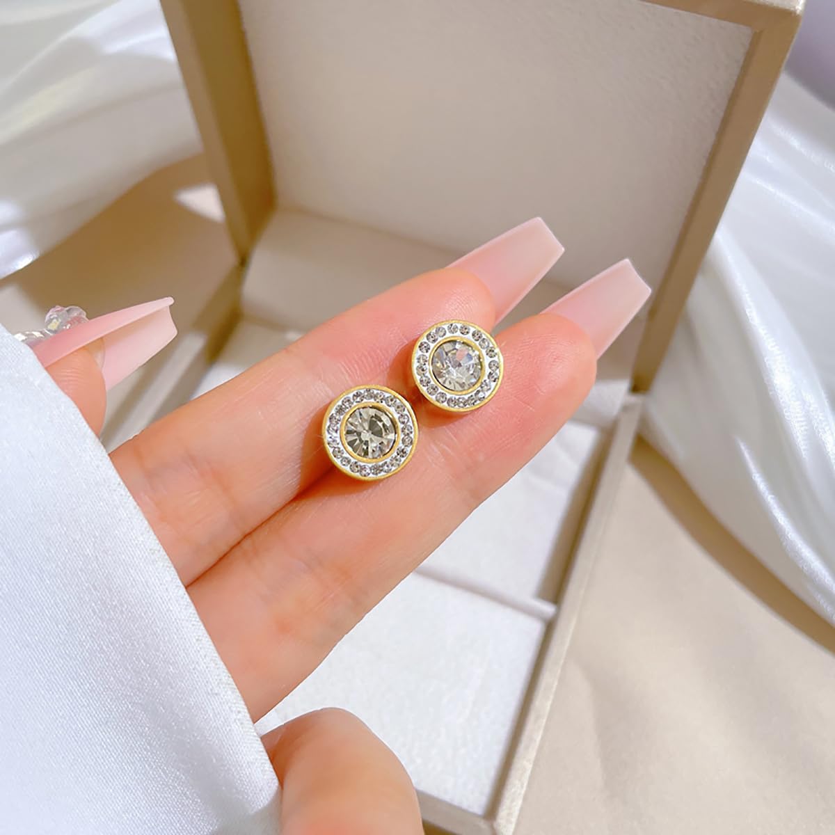 Lymphvity Therapy Earrings for Women, Lymphatic Halolux Lymphvity Germanium Earrings Acupuncture Lymph Detox Earring Drainage Jewelry 18 K Gold Plated Stud Rhinestone Gift Silver Gold