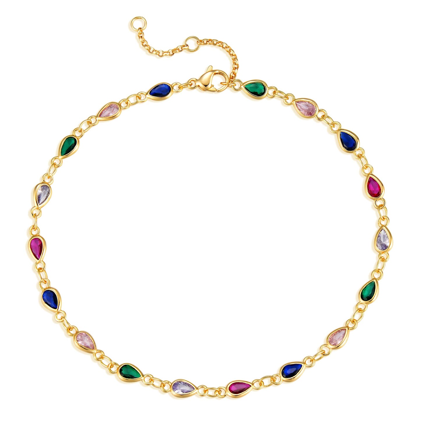 MTMY Gold Anklets for Women 14K Gold Plated Tiny Bead Anklet Colorful Cubic Zirconia Tassel Foot Chain Dainty Adjustable Cute Summer Beach Boho Anklets Jewelry Gift (colorful drop B)