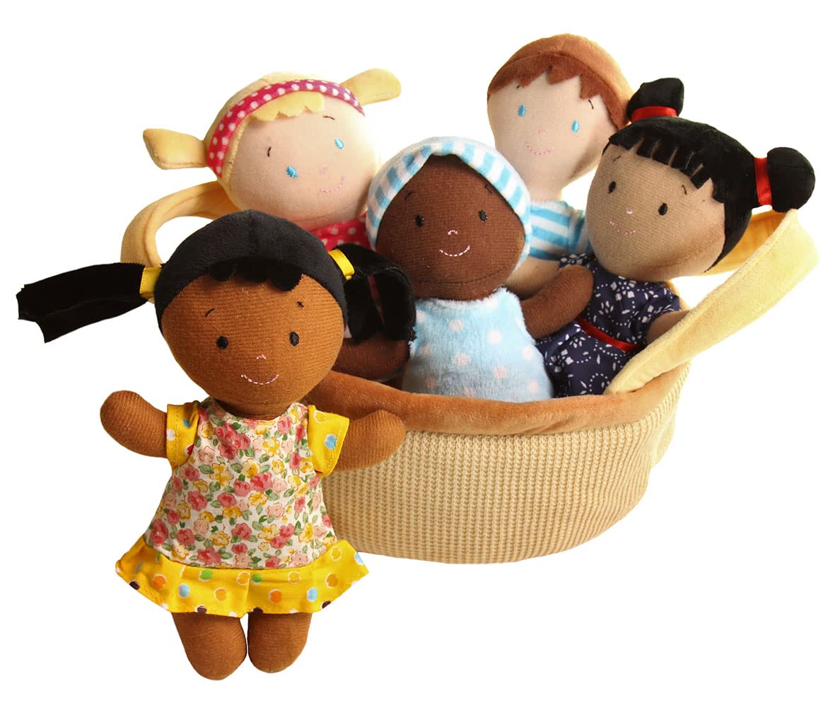 Snuggle Stuffs Basket of Buddies Plush Diversity Multicultural Ethnic Dolls | Diversity Toys for Toddlers | Soft Multicultural Dolls for Preschool Classroom, Daycare or at Home | Set of 5-8"