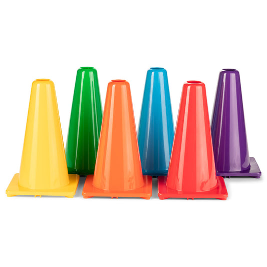 Champion Sports 9" High Visibility Flexible Vinyl Cone (Set of 6) for Athletics, Practices and Social Events, Assorted Colors