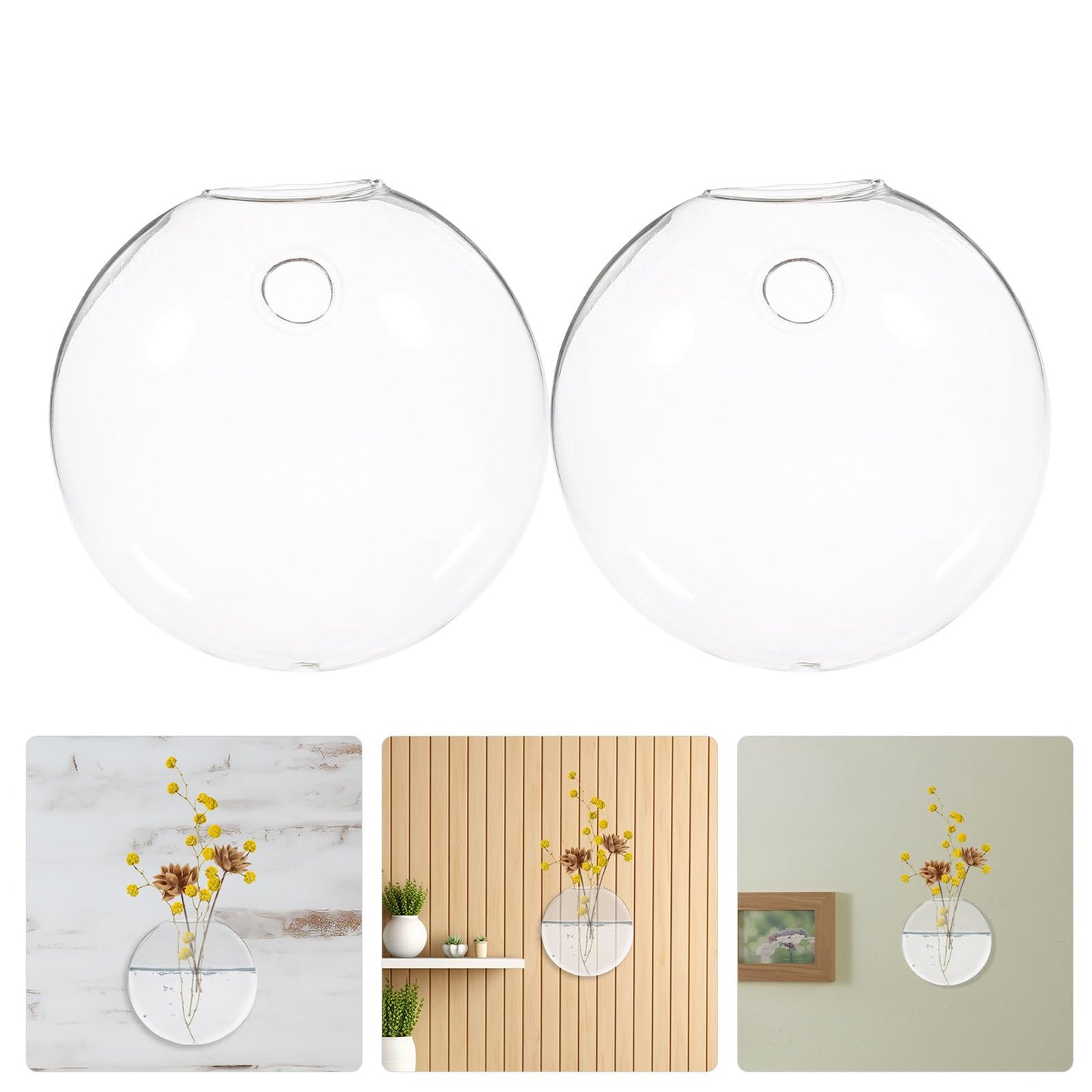 Toyvian Wall Mounted Glass Plant Pot and Hanging Glass Terrarium, Hydroponic Flower Vase for Indoor Plants, Balcony Decor, 2pcs Set