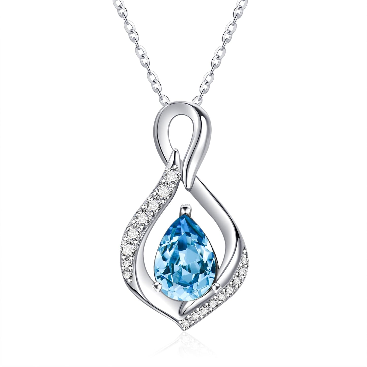 JIYVY32 Aquamarine Infinity Necklace for Women March Birthstone Necklaces White Gold Plating Anniversary Birthday Gifts for Wife Her Mom Girlfriend Birthstone Jewelry Gifts for Women