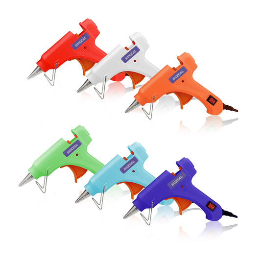6 Pack Mini Hot Glue Gun Kit for Crafts, 20W Fast Preheating Kid-Safe Glue Gun, Anti-Drip Nozzle, LED Light & Stand, for DIY Arts, School Projects, Home Decor & Holiday Decorations (6 Colors)