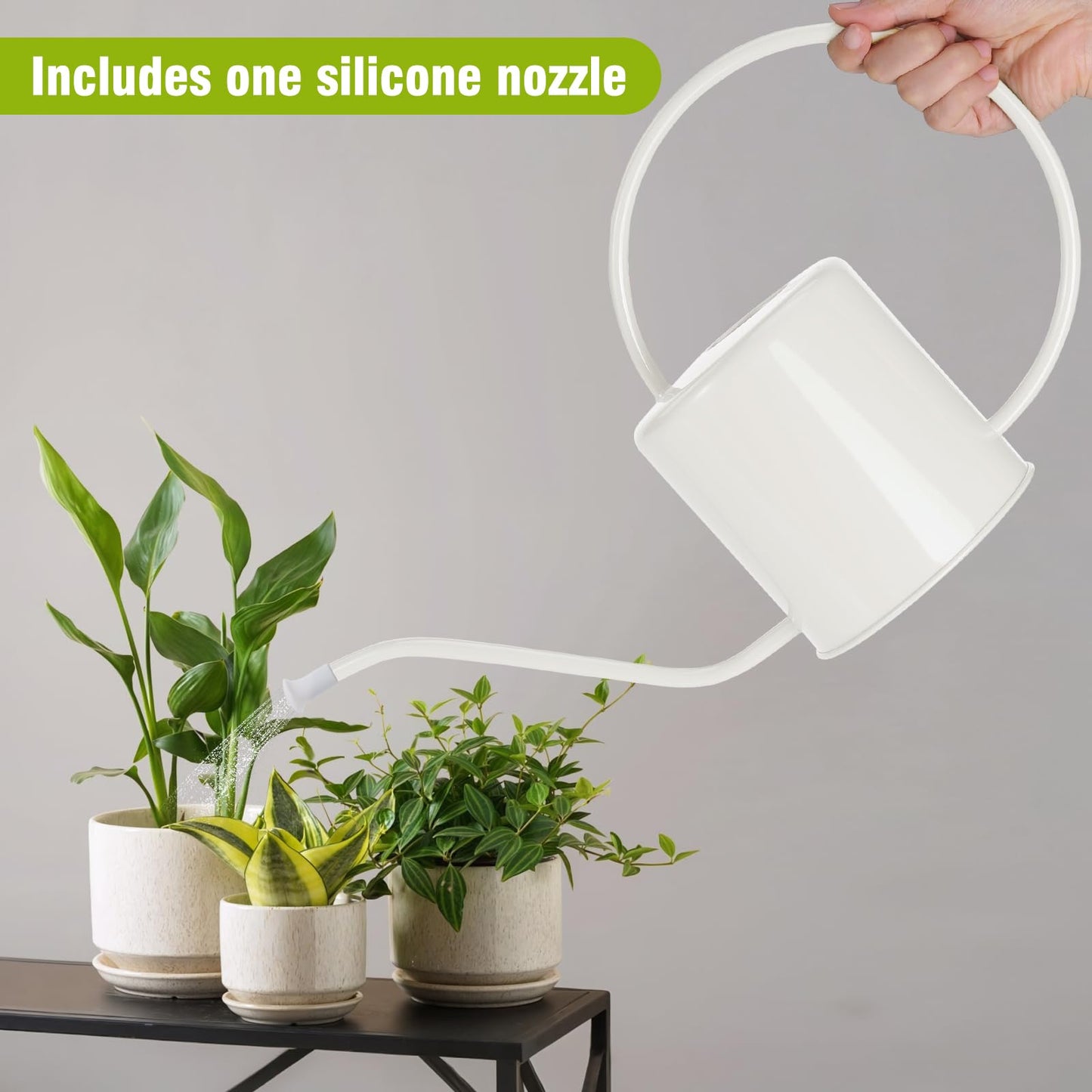 Plant Watering Can, 50 oz / 1500 ml Stainless Steel Metal - Modern Decorative with Long Spout for Indoor Potted Plants, Bonsai, Garden Flowers, Cream White