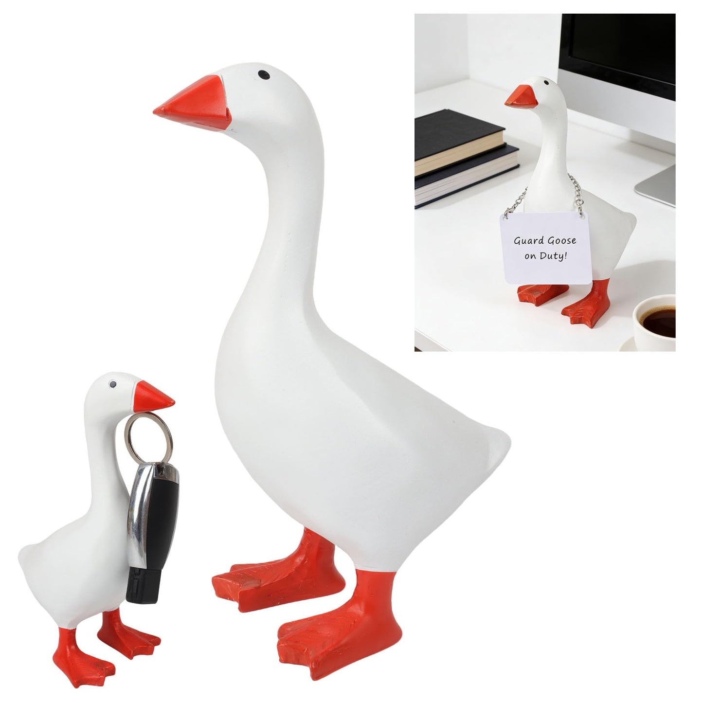 Magnetic Desk Goose Key Holder 7 Inch, Emotional Support Desktop Mini Goose Resin Statue, Cute Home Decor, Office Table Desk Duck Sculpture, Bedroom Decor Housewarming Gift for Friends and Family