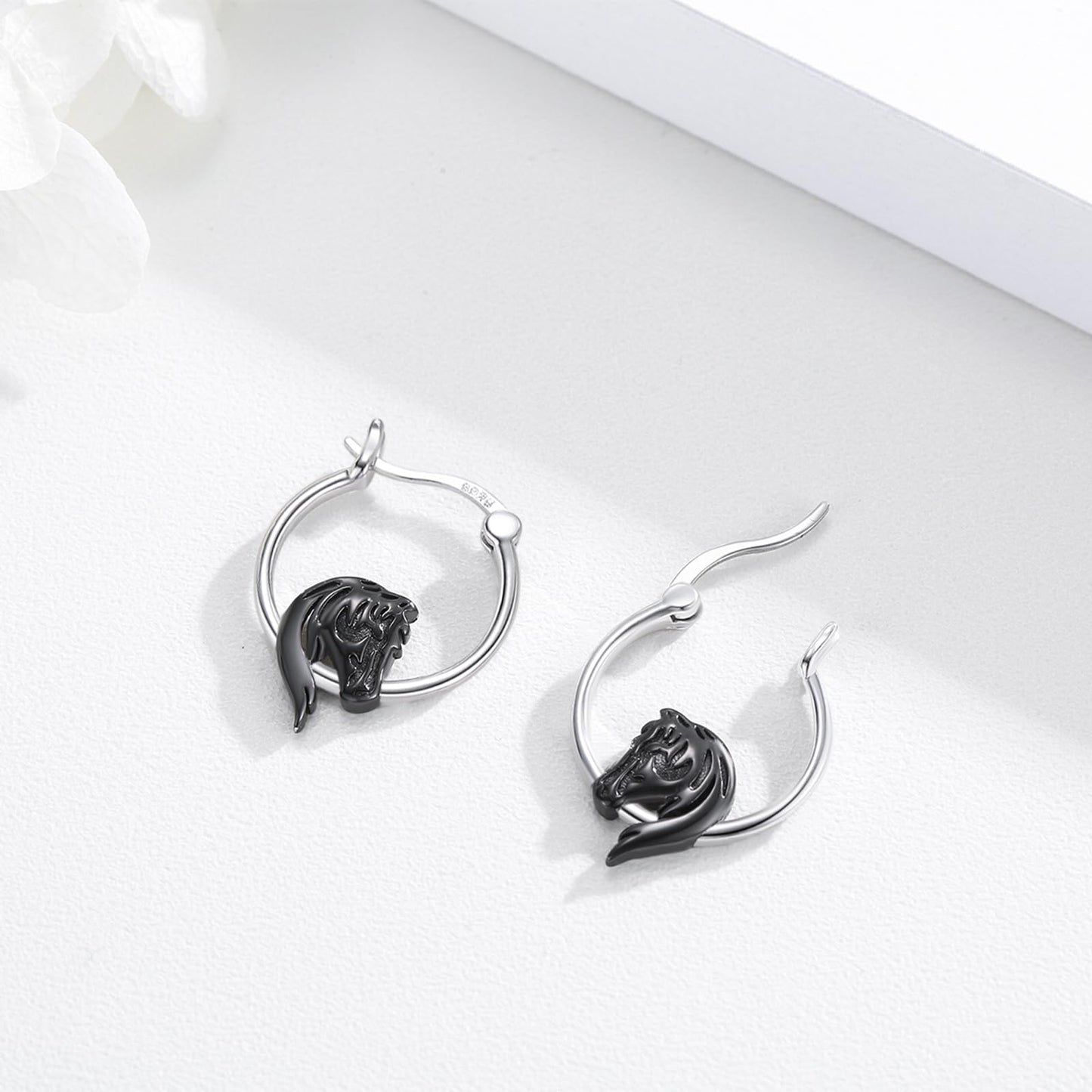 JUSTKIDSTOY Horse Earrings for Women 925 Sterling Silver Black Horse Hoop Earrings Jewelry Christmas Graduation Gifts for Daughter Her Girlfriend