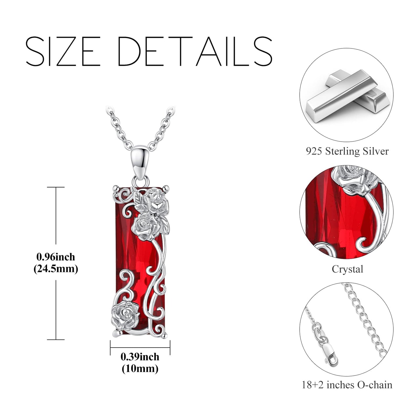 AENEAS Valentines Day Gifts for Women Her Rose Necklace for Women 925 Sterling Silver Red Crystal Pendant Flower Jewelry Gifts for Women Her Wife