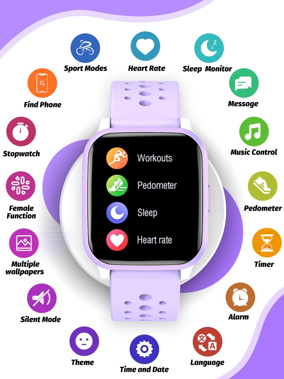 Butele Kids Smart Watch Girls Boys, Smart Girls Watch for Kids Smart Watch Gifts for 4-16 Years Old with Sleep Mode Multiple Sports Modes Pedometer Birthday Gift for Boys Girls (Purple)