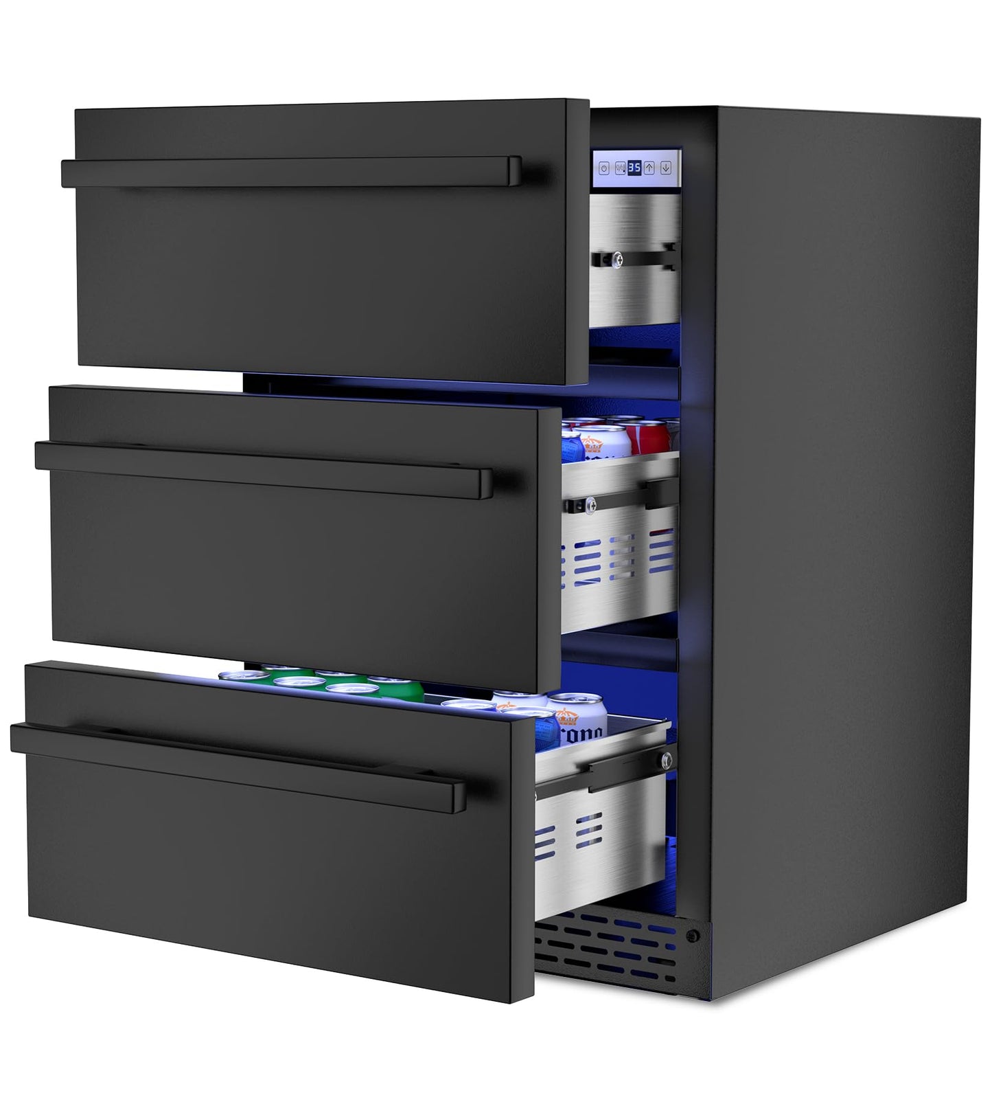 3-Tier Drawer Beverage Refrigerator, Hold 180 Cans 24 inch Undercounter & Built-in Beverage Fridge with Temperature Control, Waterproof Outdoor Freestanding Beverage Cooler for Home,Commercial Use