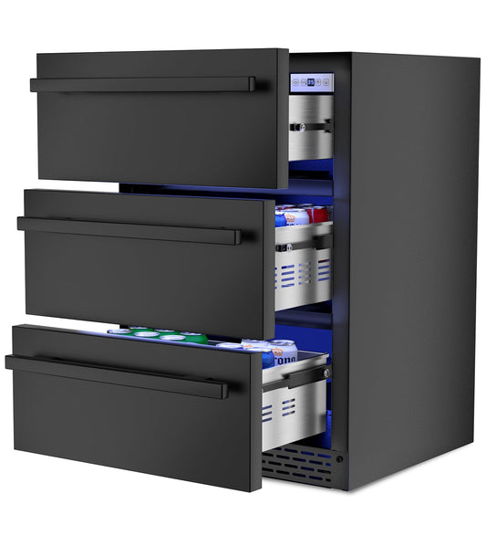 3-Tier Drawer Beverage Refrigerator, Hold 180 Cans 24 inch Undercounter & Built-in Beverage Fridge with Temperature Control, Waterproof Outdoor Freestanding Beverage Cooler for Home,Commercial Use